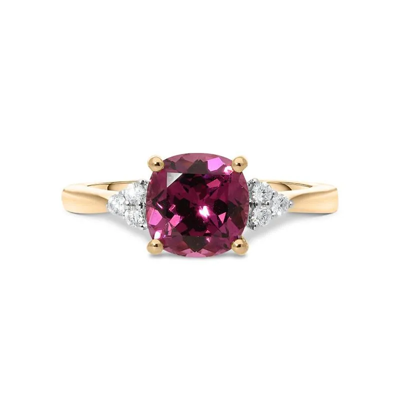 18ct Rose Gold 2.17ct Garnet Diamond Cushion Cut Ring