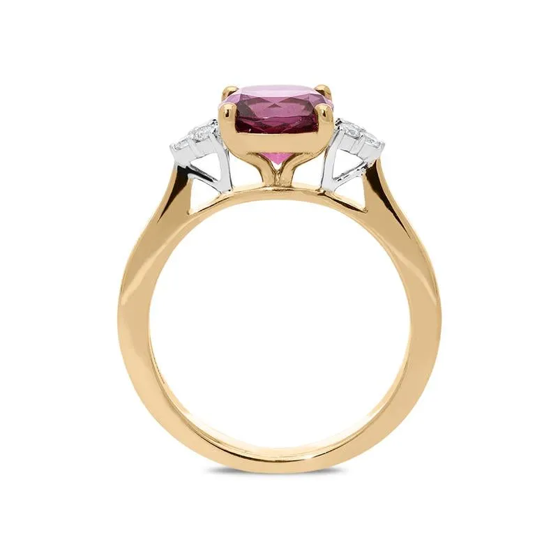18ct Rose Gold 2.17ct Garnet Diamond Cushion Cut Ring