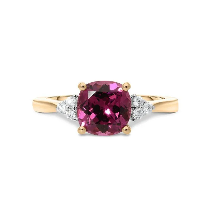 18ct Rose Gold 2.17ct Garnet Diamond Cushion Cut Ring