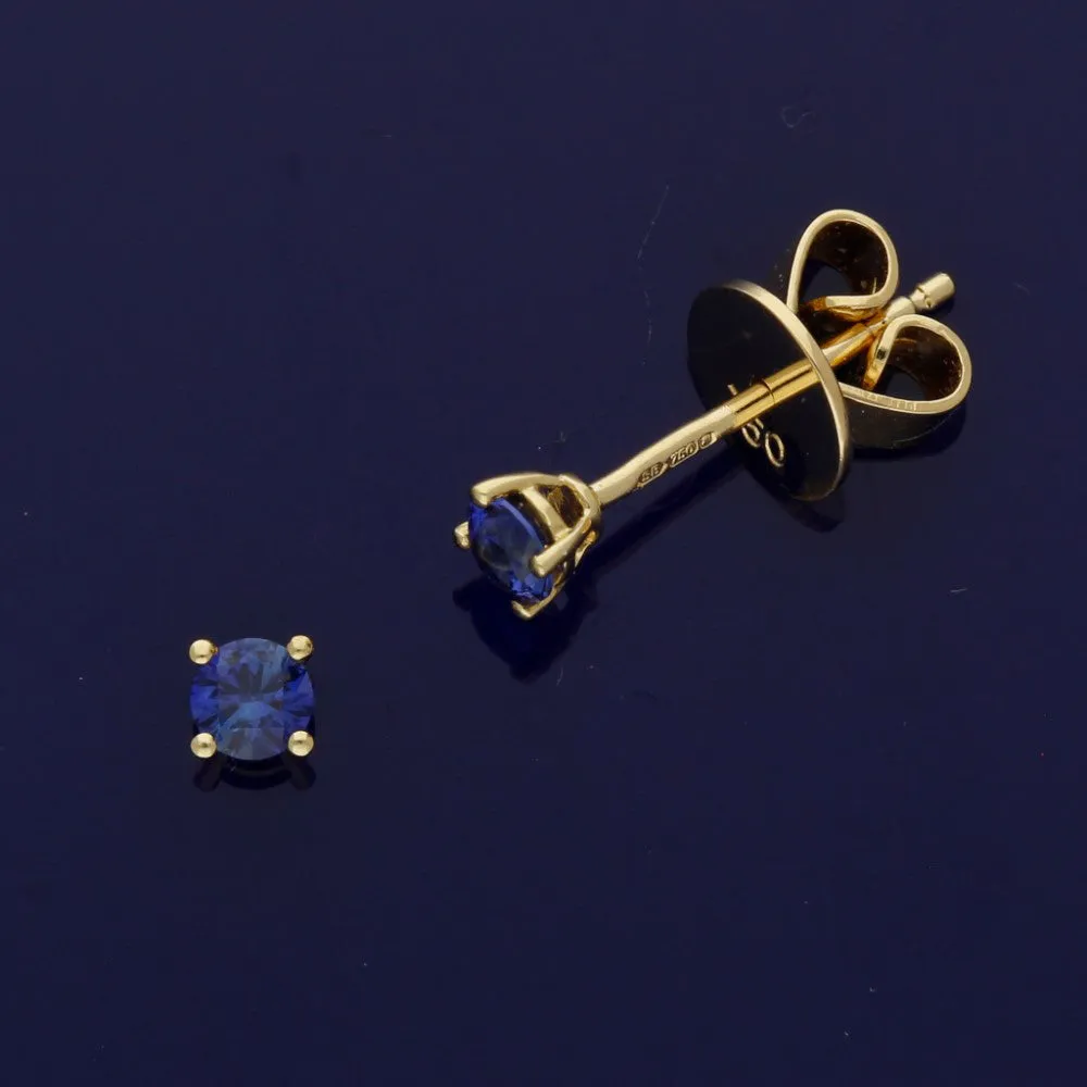 18ct Yellow Gold Blue Sapphire Stud Earrings - 3mm