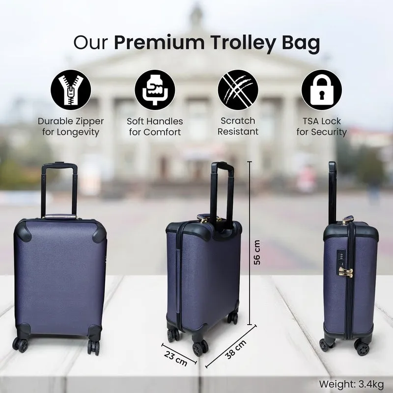 20inch Small Cabin Trolley Bag - Lightweight, TSA Lock | 46L | Pure Navy