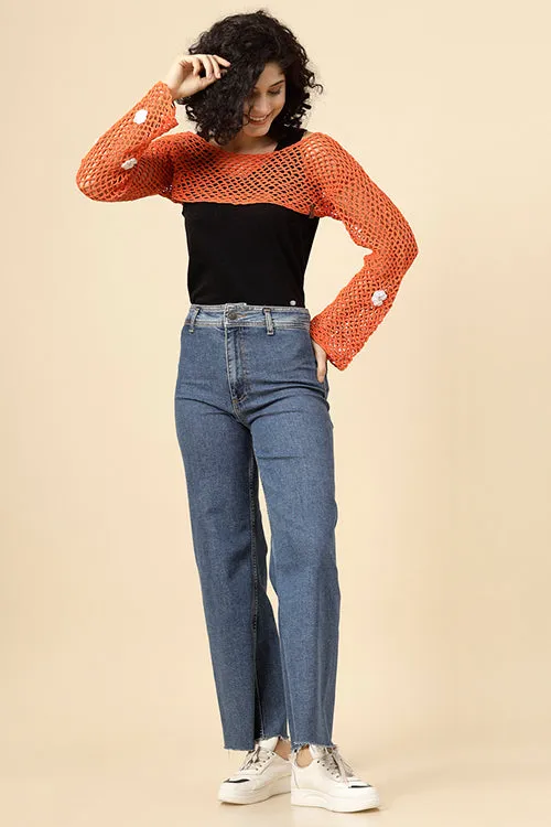 Ajoobaa "Crop" Crochet Pure Cotton Handmade Bolero- Orange