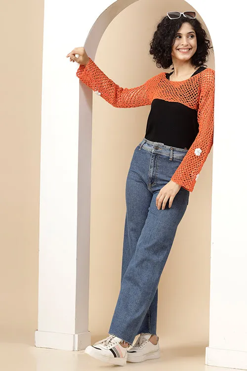 Ajoobaa "Crop" Crochet Pure Cotton Handmade Bolero- Orange