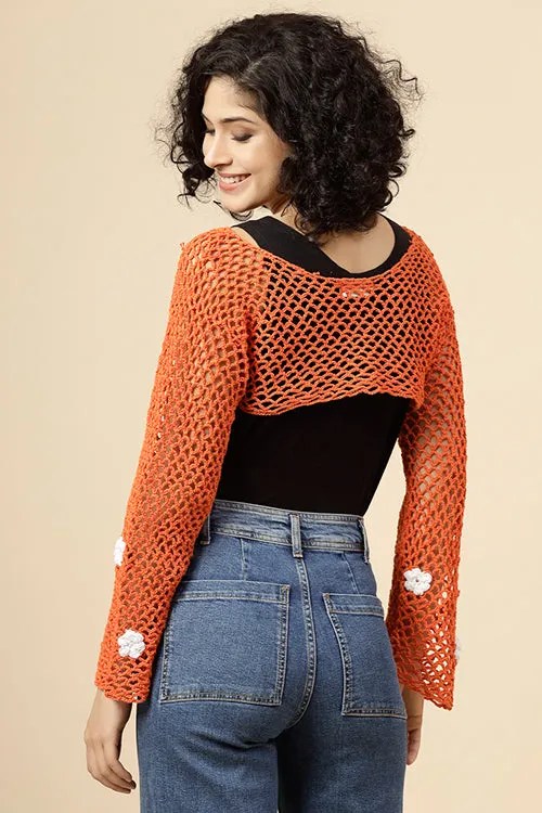 Ajoobaa "Crop" Crochet Pure Cotton Handmade Bolero- Orange