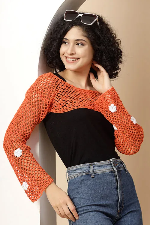 Ajoobaa "Crop" Crochet Pure Cotton Handmade Bolero- Orange