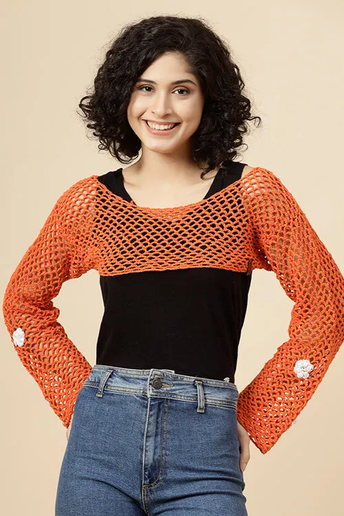 Ajoobaa "Crop" Crochet Pure Cotton Handmade Bolero- Orange