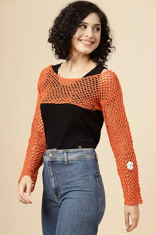 Ajoobaa "Crop" Crochet Pure Cotton Handmade Bolero- Orange