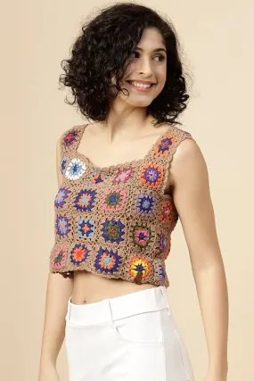 Ajoobaa "Granny Square" Crochet Top- Beige