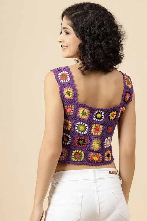Ajoobaa "Granny Square" Crochet Top-Purple