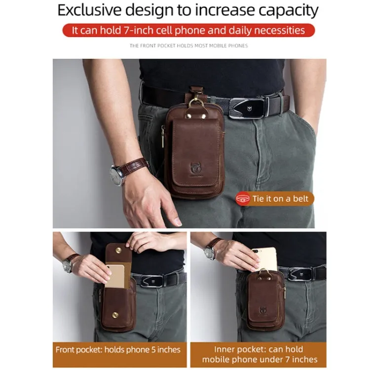 BULL CAPTAIN 028 Multi-Function Cattle Leather Waist Bag Magnetic Buckle Mobile Phone Belt Bag(Yellow Brown)