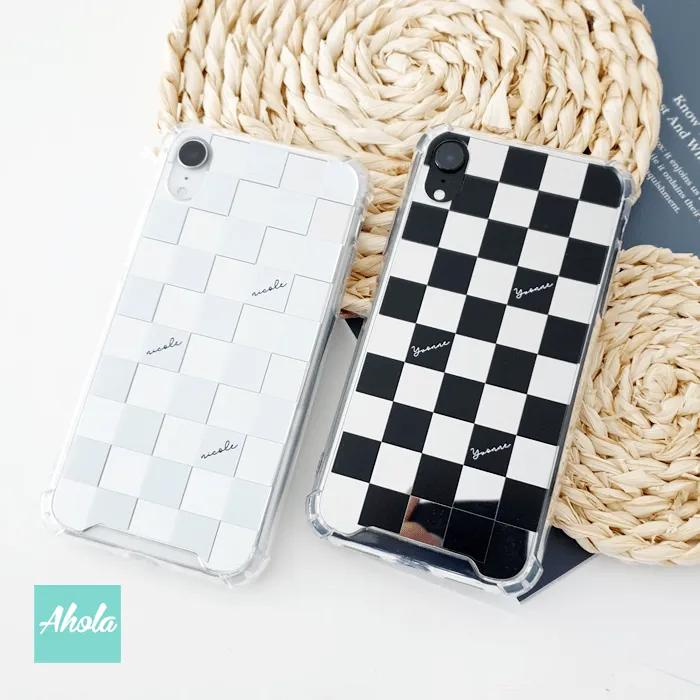 【Chequer】Protective Mirror Phone Case 全包邊格仔鏡面名字電話殼