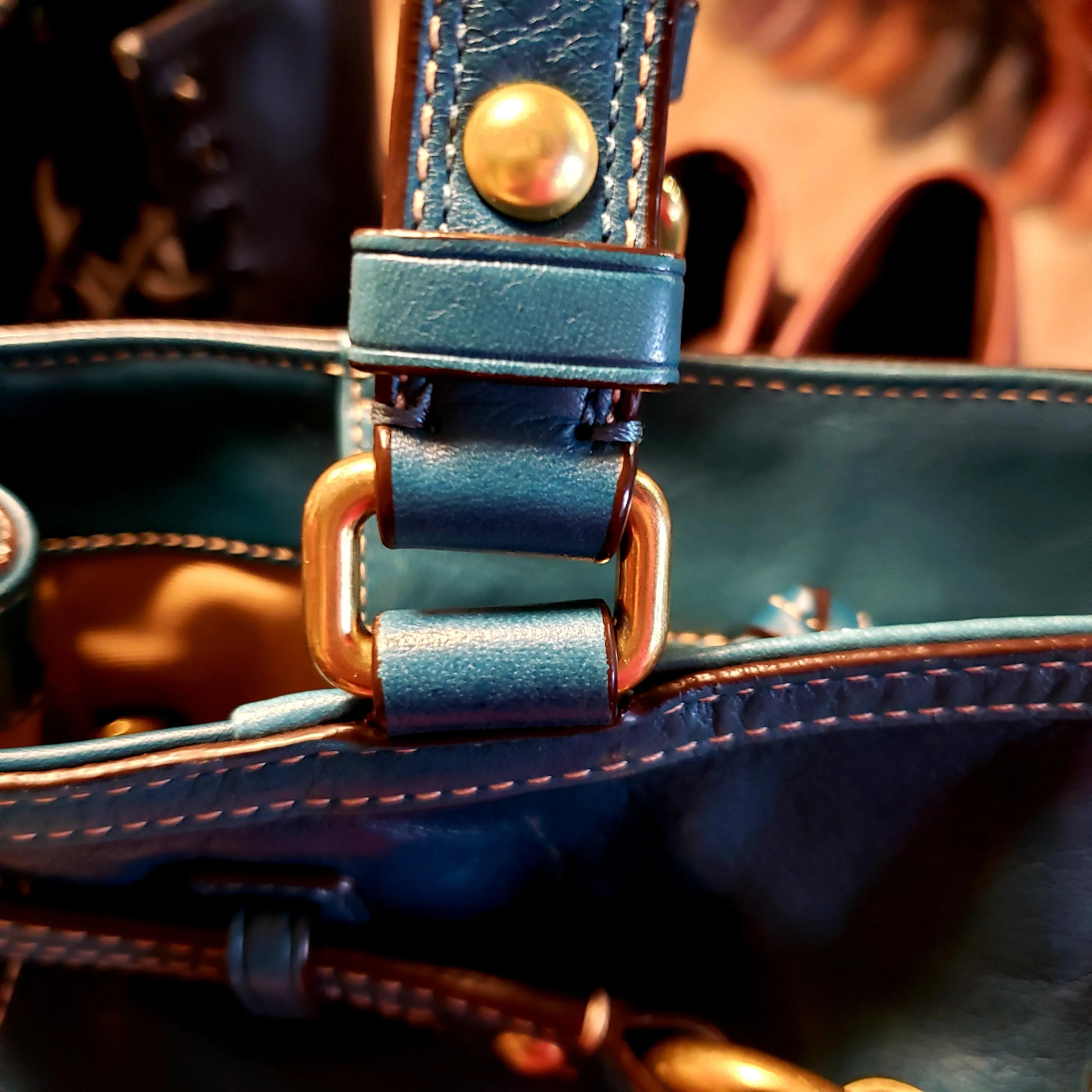 Coach "Nancy" Teal Leather Shoulder bag, Handbag, Purse Gold Tone Hardware With Separating Zipper