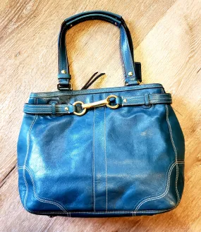 Coach "Nancy" Teal Leather Shoulder bag, Handbag, Purse Gold Tone Hardware With Separating Zipper