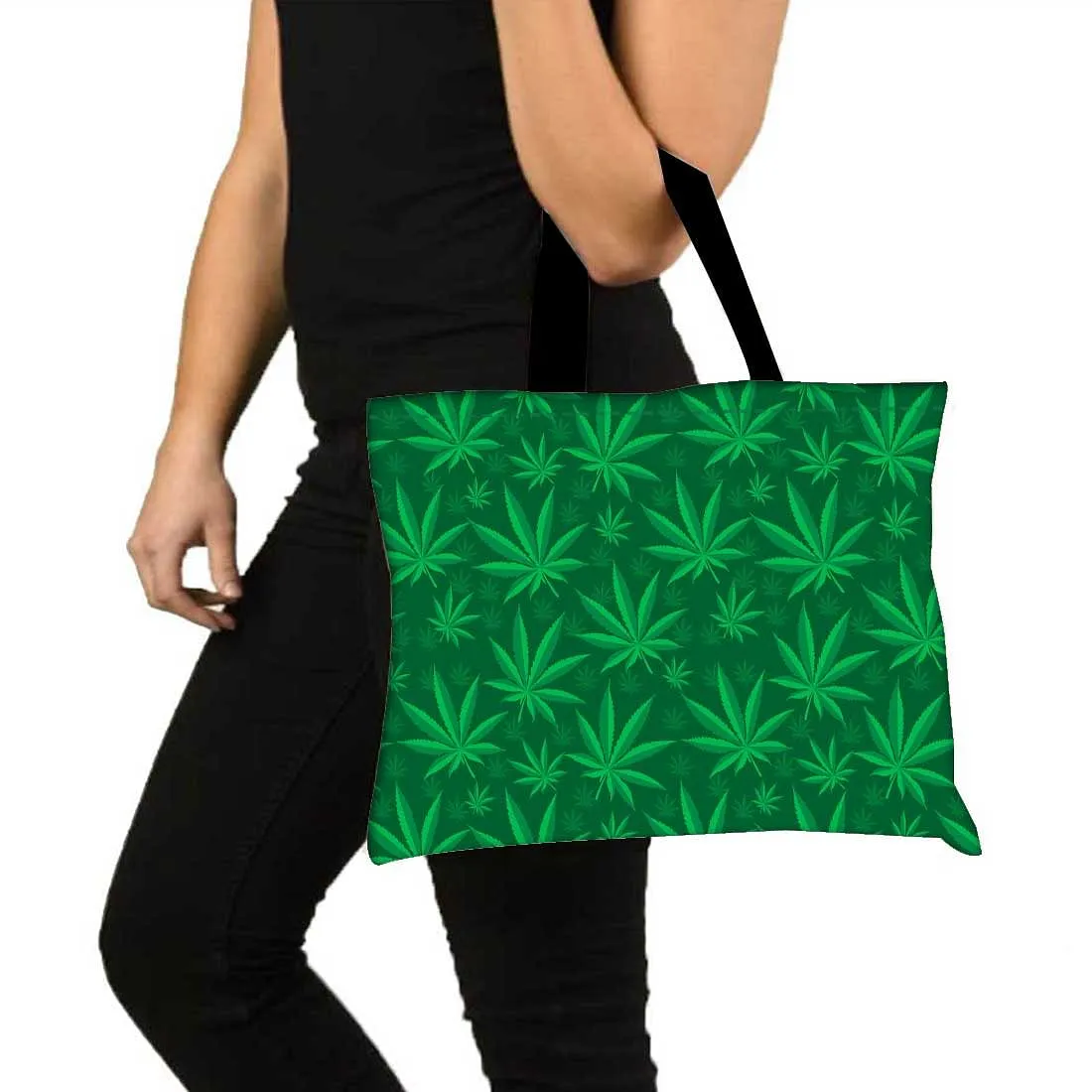 Designer Tote Bag With Zip Beach Gym Travel Bags -  Happy Green Leaves