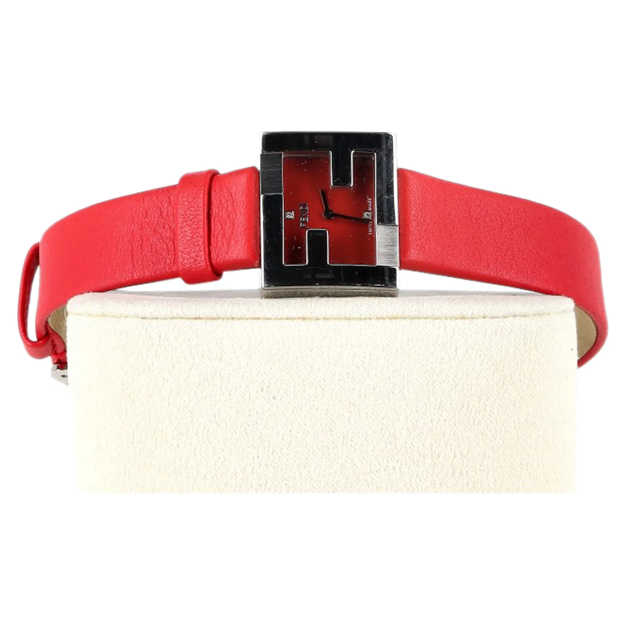 Fendi Fendimania Stainless Steel Quartz Watch in Red Leather