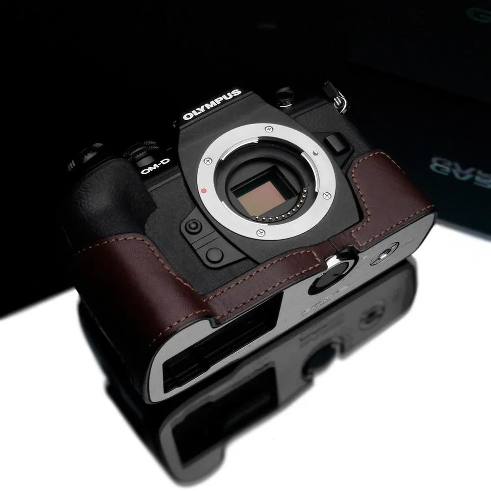 Gariz XS-CHEM1IIIBR Brown Genuine Leather Half Case for Olympus E-M1 iii, EM1 III