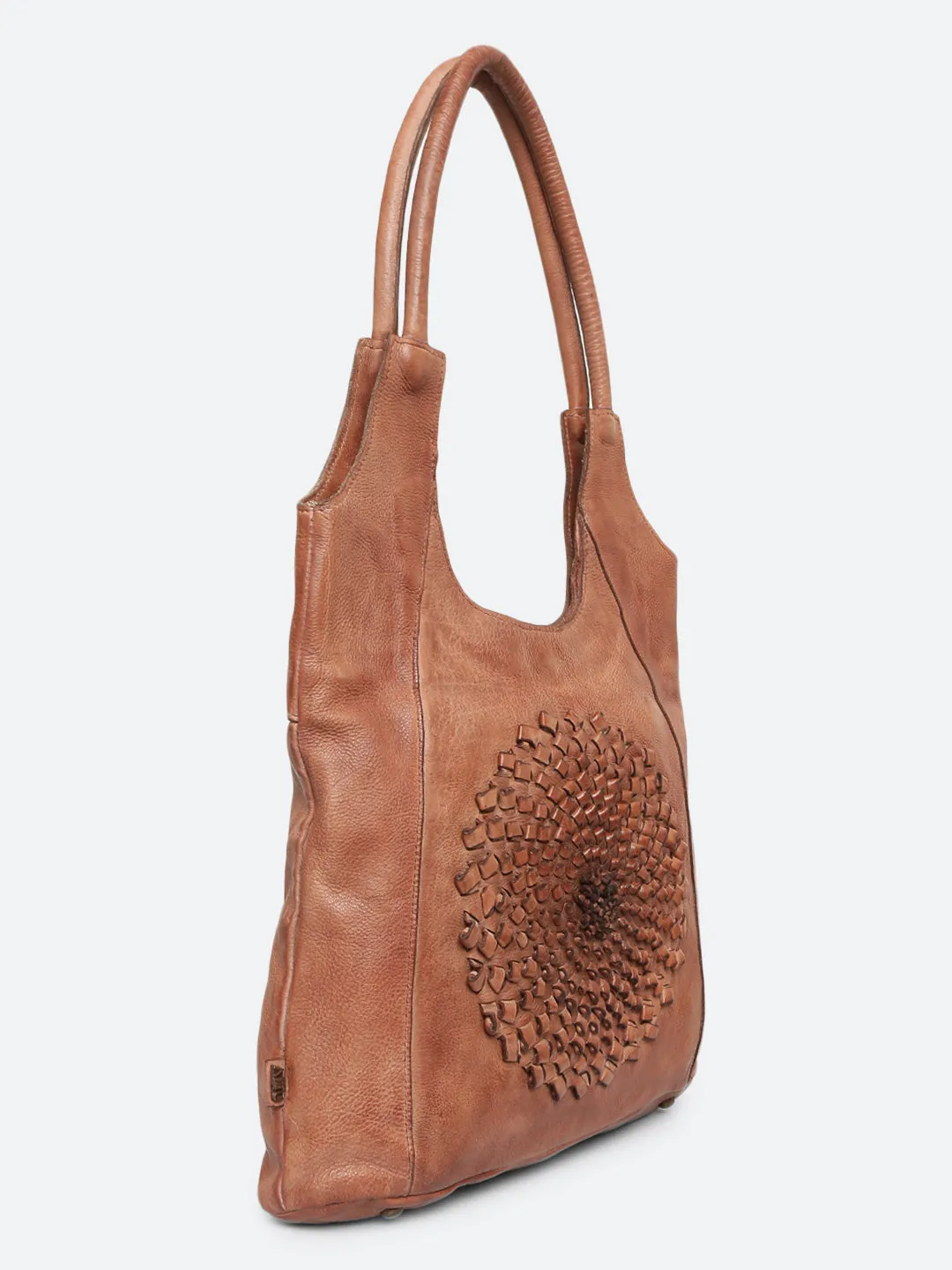 Glory: Top Handle Cognac Tote With 3D Ombre Flower