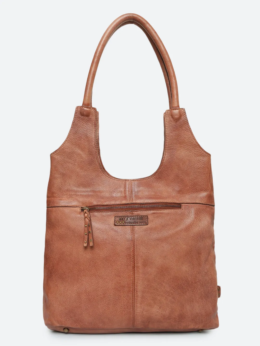 Glory: Top Handle Cognac Tote With 3D Ombre Flower