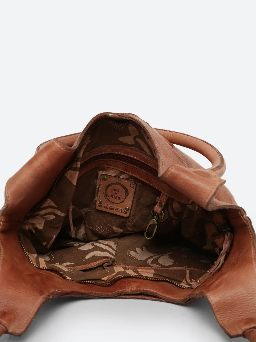 Glory: Top Handle Cognac Tote With 3D Ombre Flower