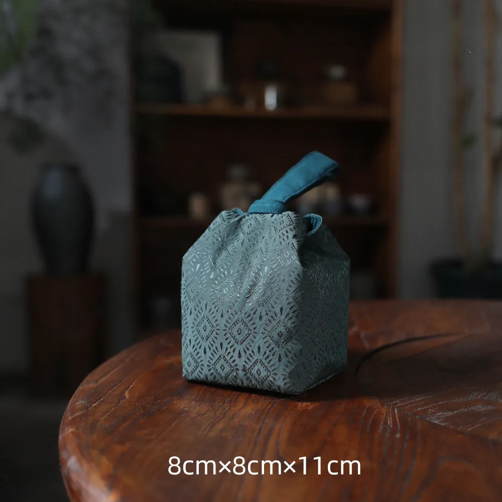 Gohobi Green Weaving Brocade Teaware Storage Travel Bag