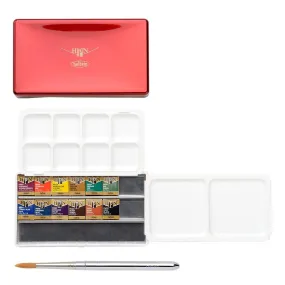 Holbein Artists' Watercolor Paint Half Pan Red Palm Case 12 Colors Set