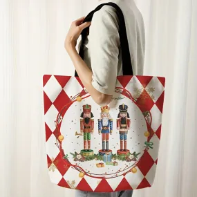 Large Capacity Linen Christmas Nutcracker Tote Bag - Women's Shoulder Bag with Woven Handles for Festive Casual Shopping Gift