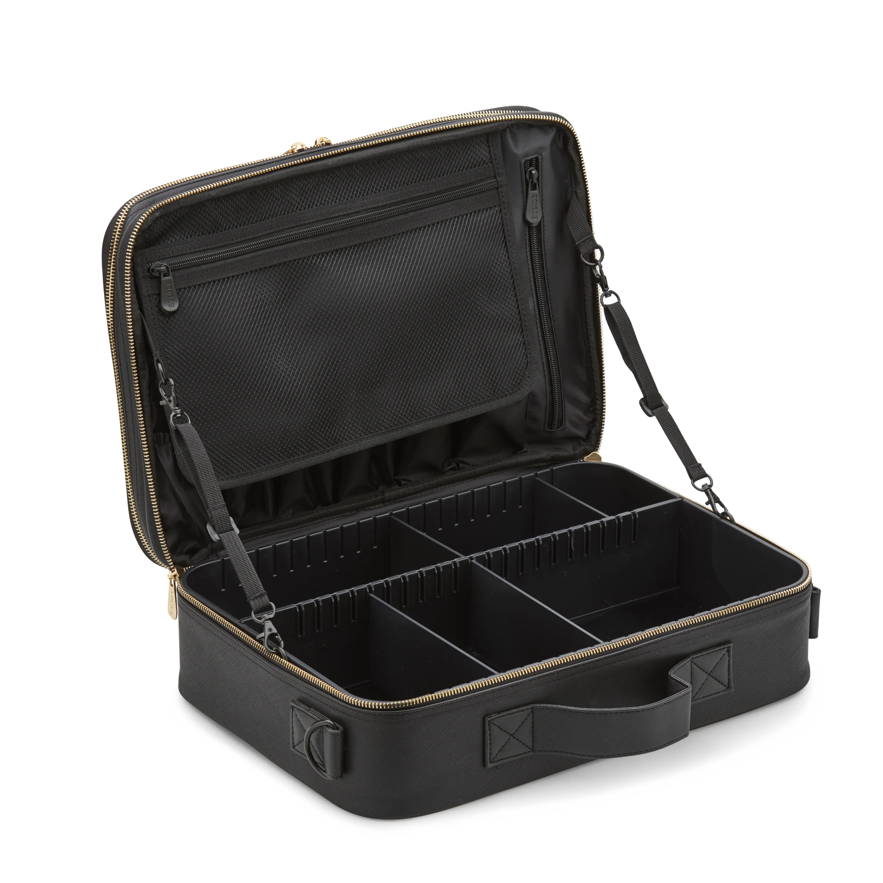 Large Cosmetic Travel Case: Black Leather