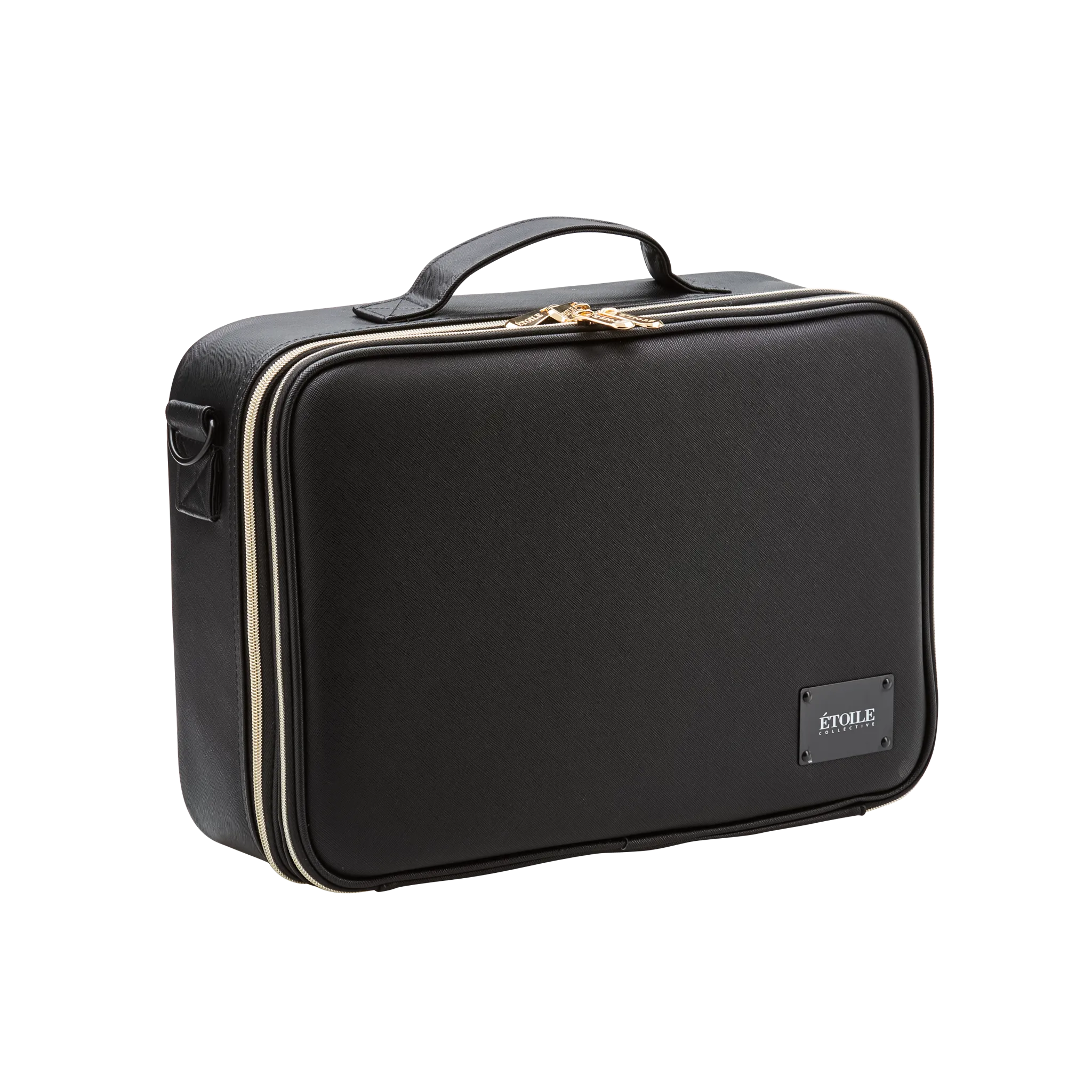 Large Cosmetic Travel Case: Black Leather