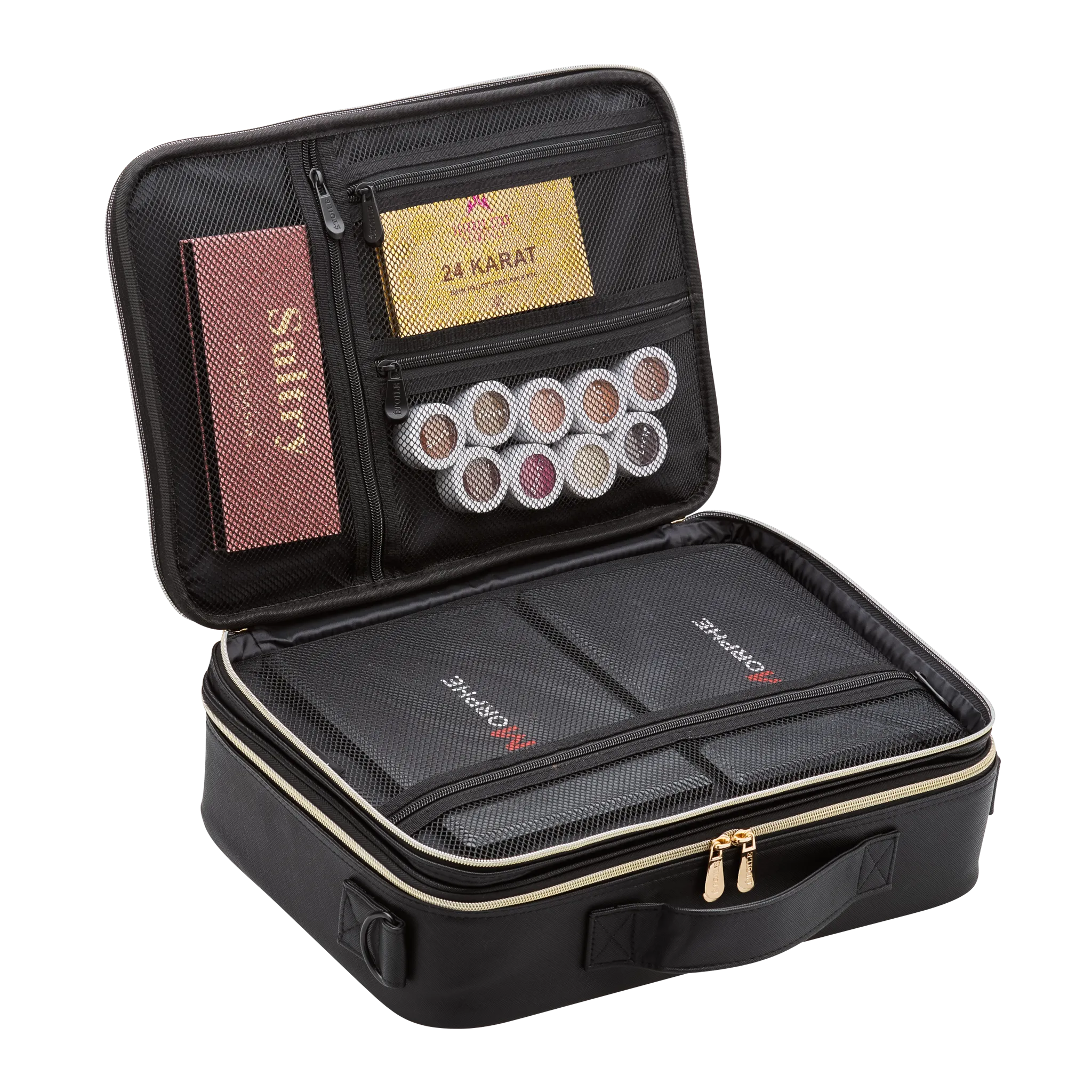 Large Cosmetic Travel Case: Black Leather