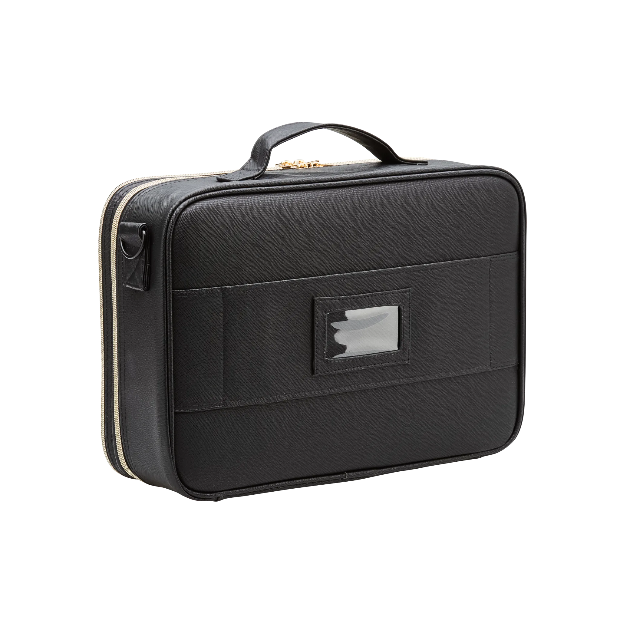 Large Cosmetic Travel Case: Black Leather