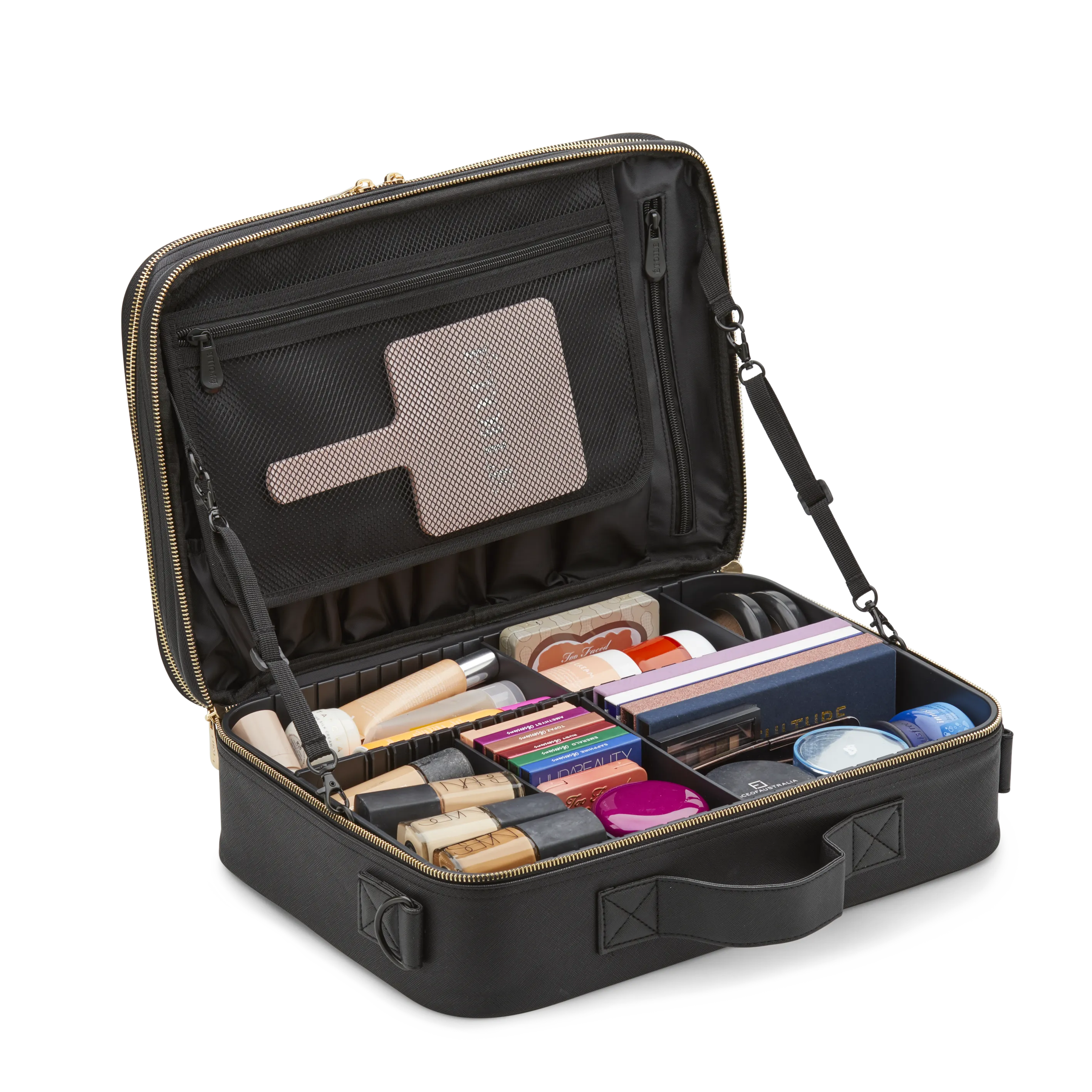Large Cosmetic Travel Case: Black Leather