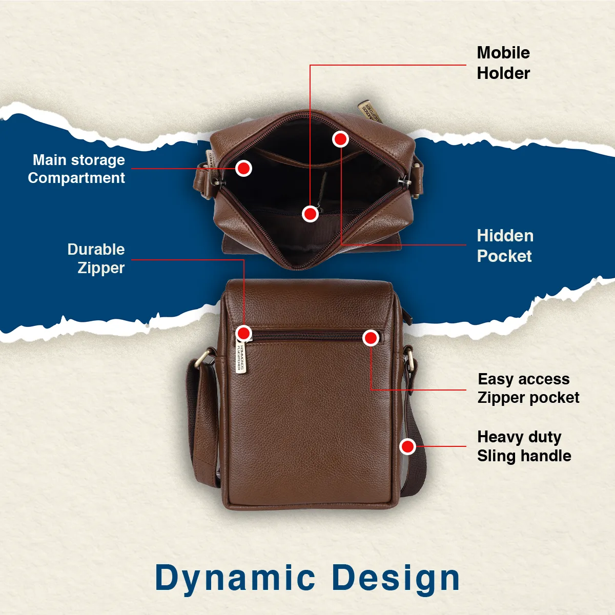 Leather Slingbag For Men - Adjustable Strap - 1 Year Warranty