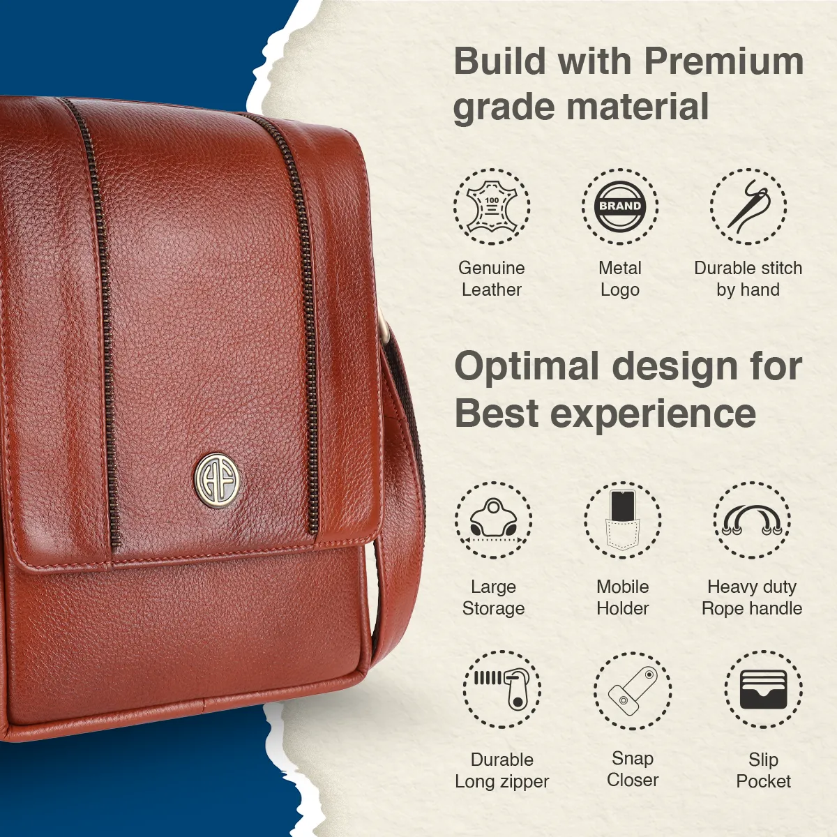 Leather Slingbag For Men - Adjustable Strap - 1 Year Warranty