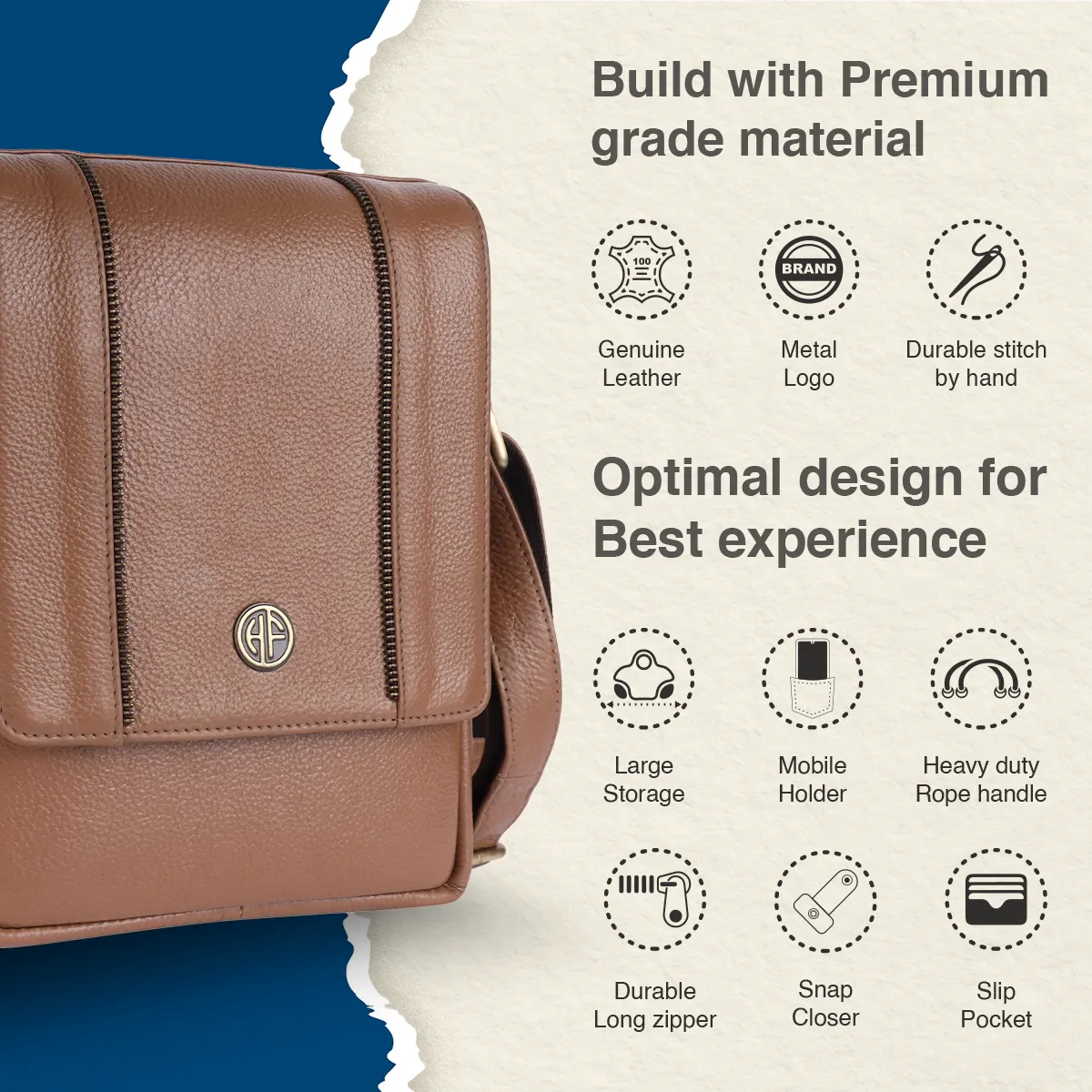 Leather Slingbag For Men - Adjustable Strap - 1 Year Warranty