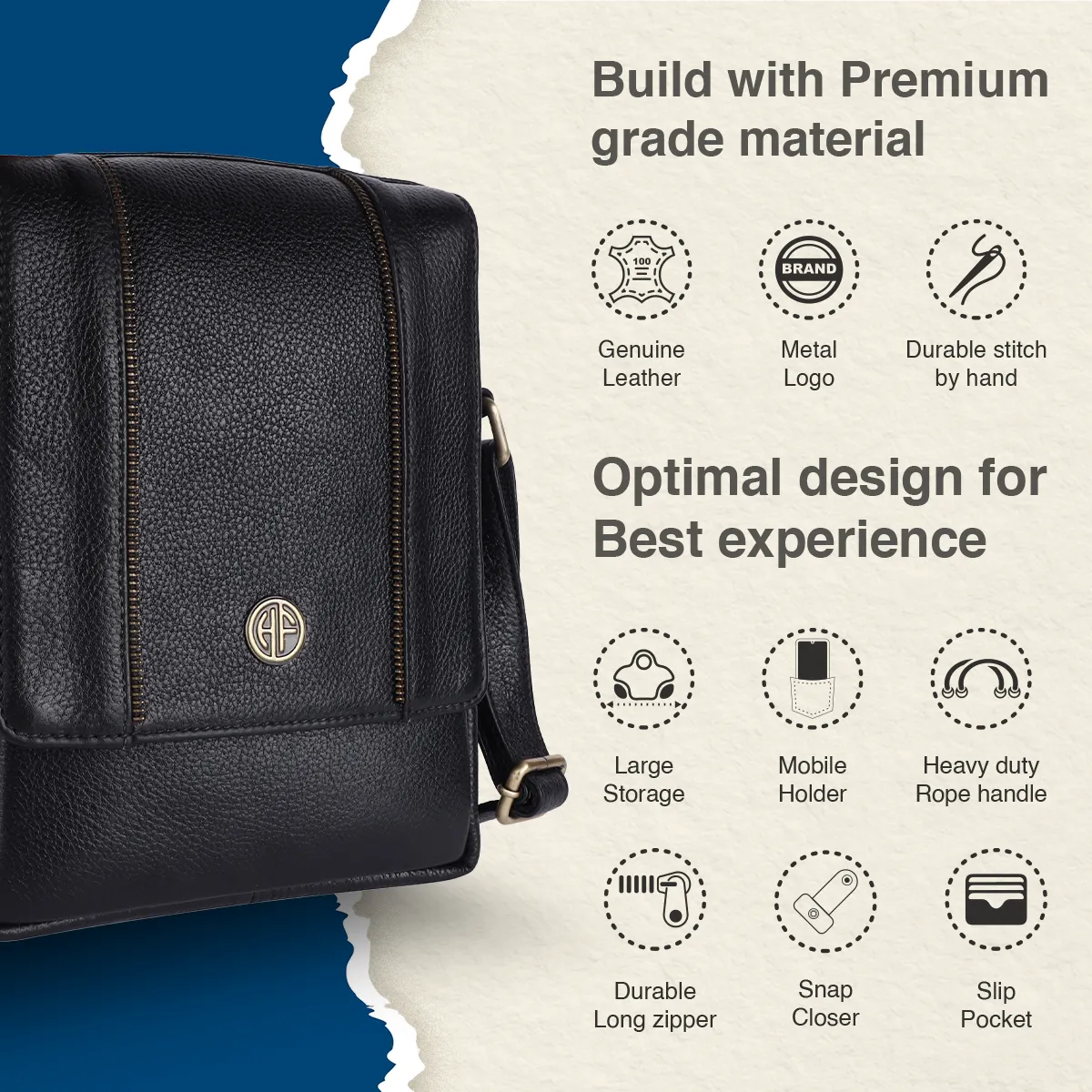 Leather Slingbag For Men - Adjustable Strap - 1 Year Warranty