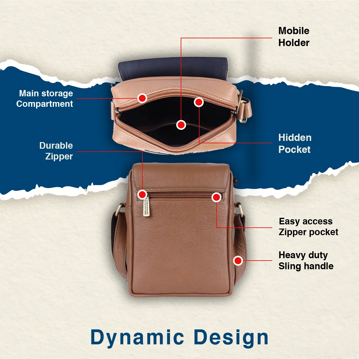 Leather Slingbag For Men - Adjustable Strap - 1 Year Warranty