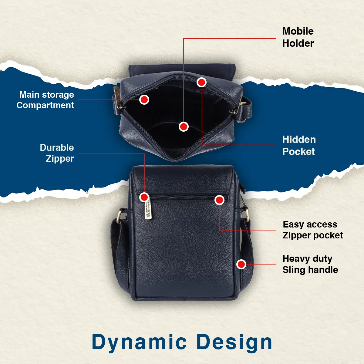 Leather Slingbag For Men - Adjustable Strap - 1 Year Warranty