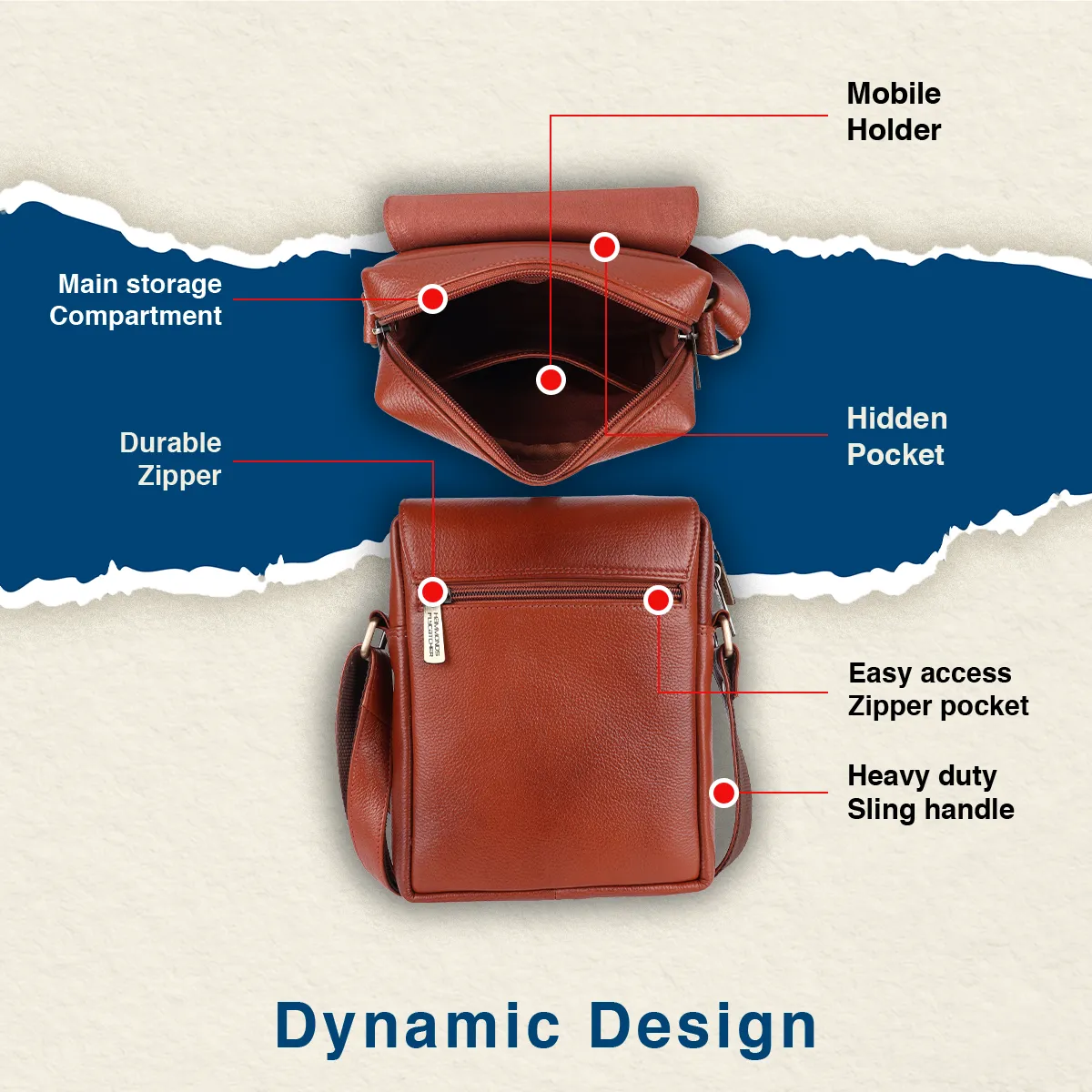 Leather Slingbag For Men - Adjustable Strap - 1 Year Warranty