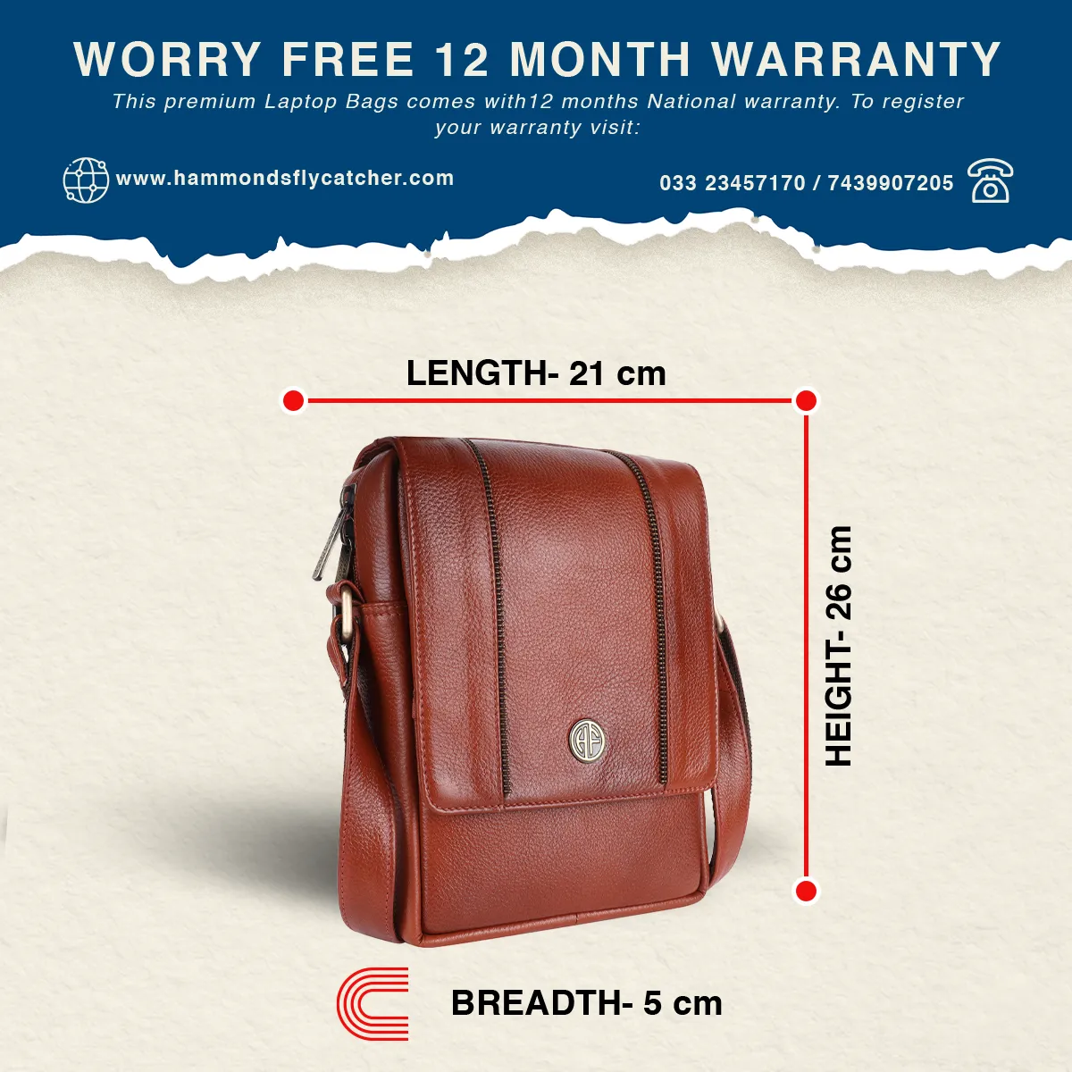 Leather Slingbag For Men - Adjustable Strap - 1 Year Warranty
