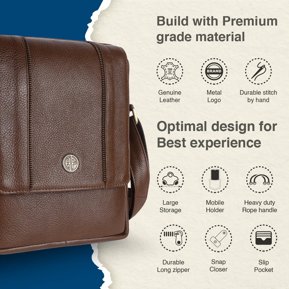 Leather Slingbag For Men - Adjustable Strap - 1 Year Warranty