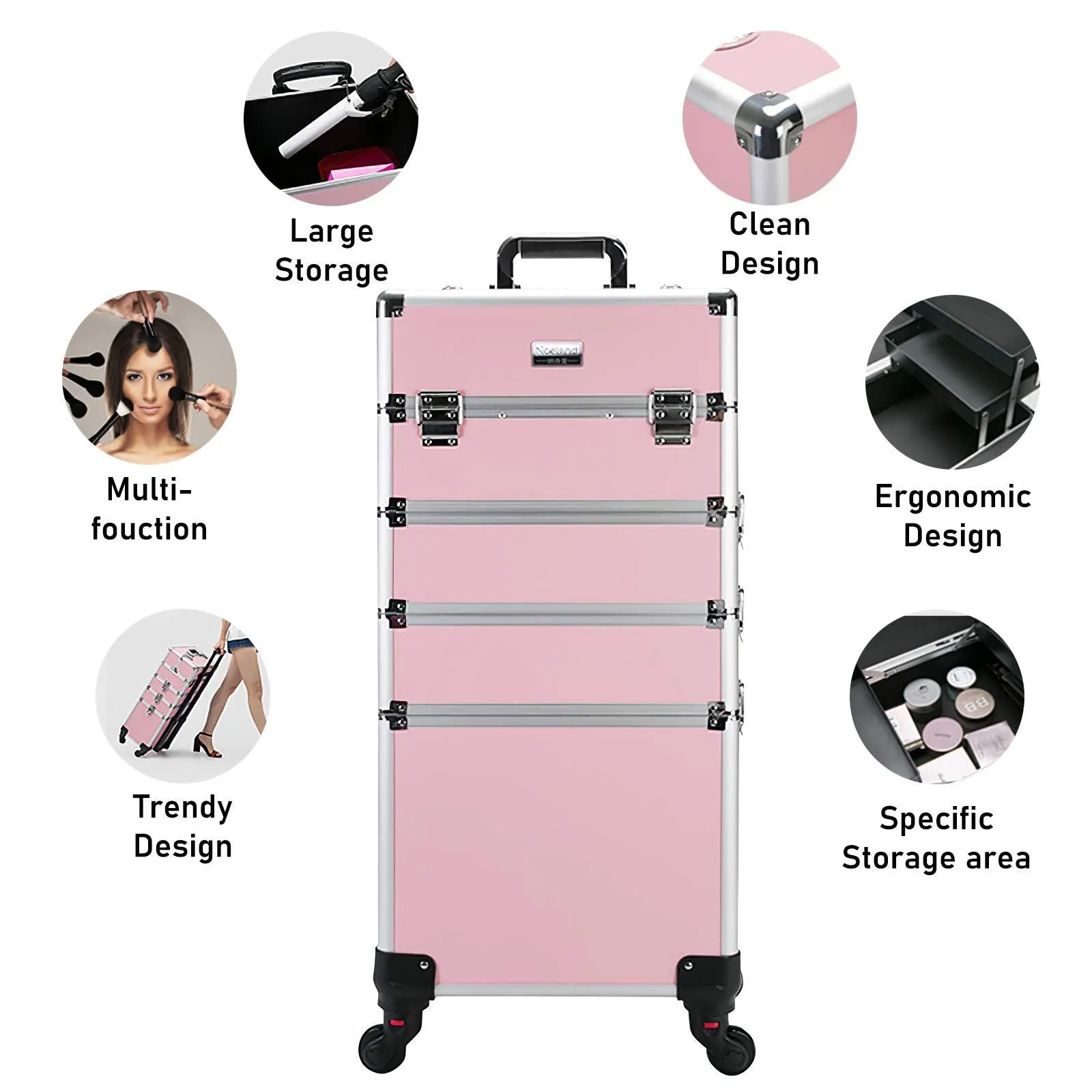Makeup Rolling Case, GreenLife® 4 in 1 Professional
