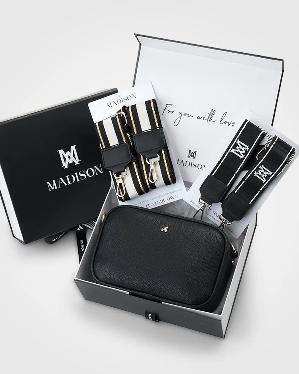 Monica "Wear it 3 Ways" Giftbox - Metallic Stripe, Monogram Stripe & Matching Bag Strap
