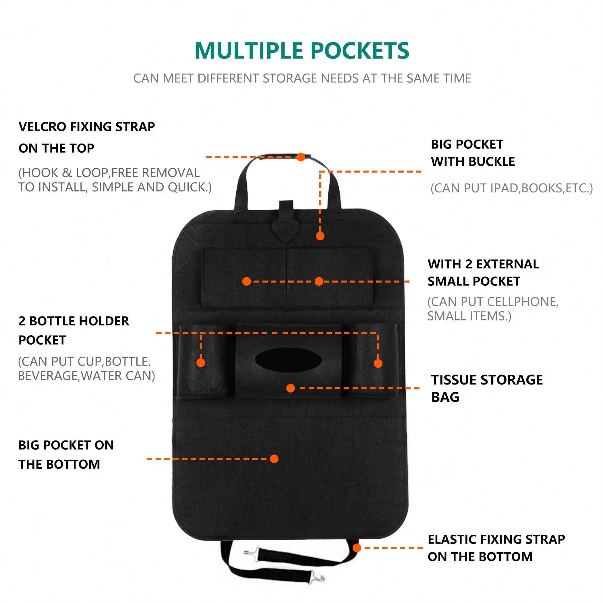 Multifunctional Seat Storage Bag Car Seat Back Storage Bag Baby Seat Felt Storage Bag