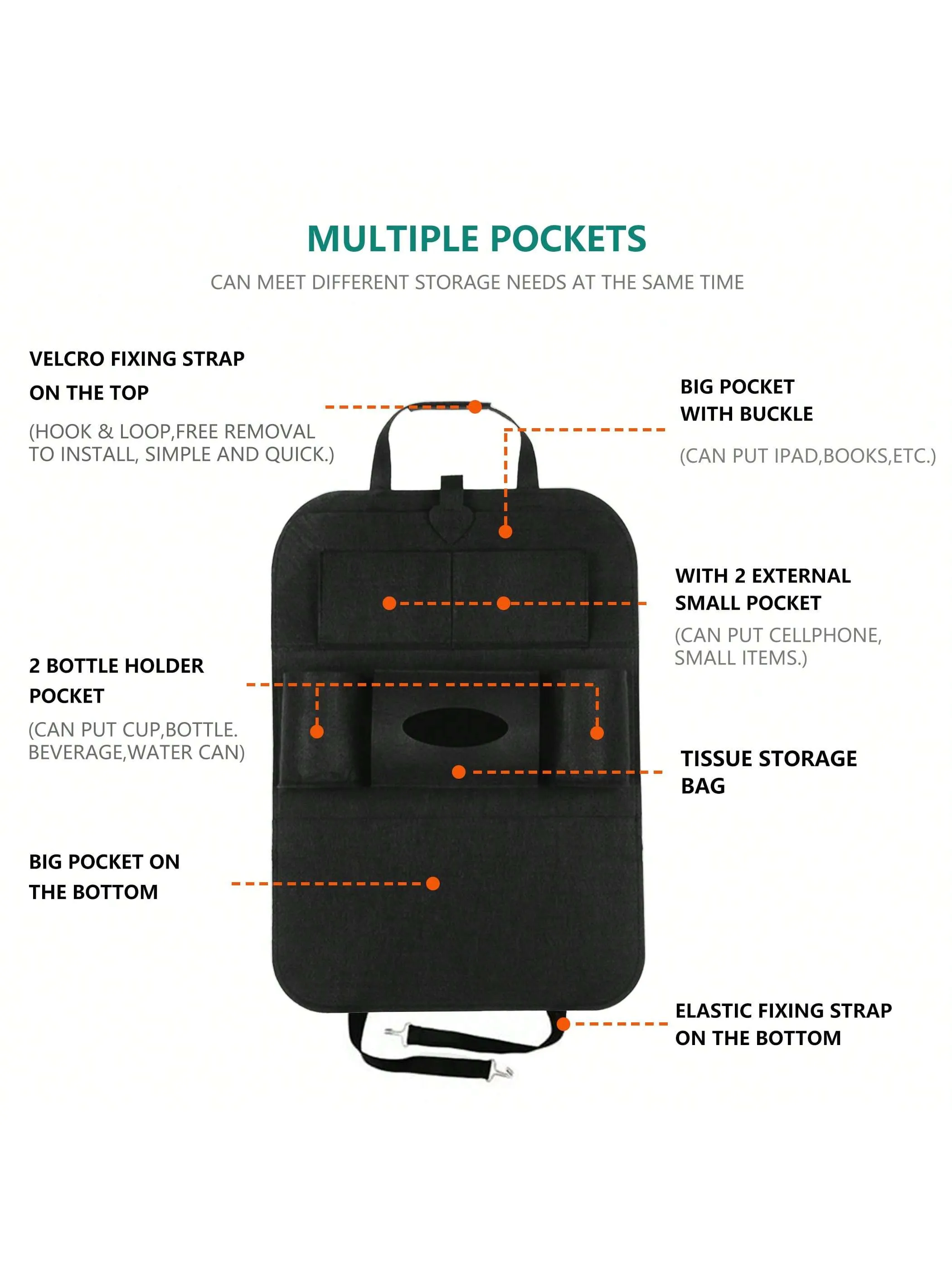 Multifunctional Seat Storage Bag Car Seat Back Storage Bag Baby Seat Felt Storage Bag