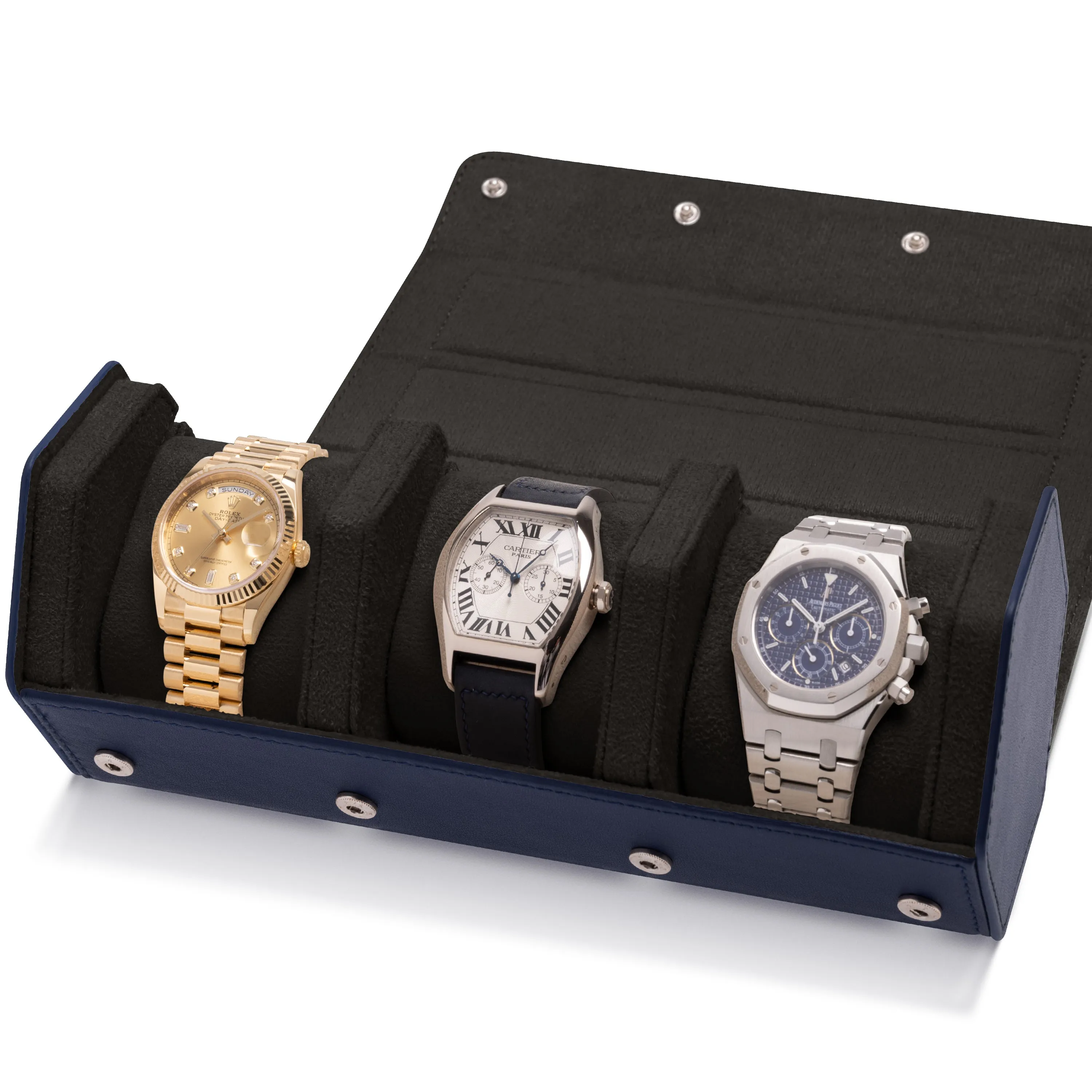 Napa Leather Watch Case for Men - Three Slot Luxury Watch Roll Storage Organizer & Display