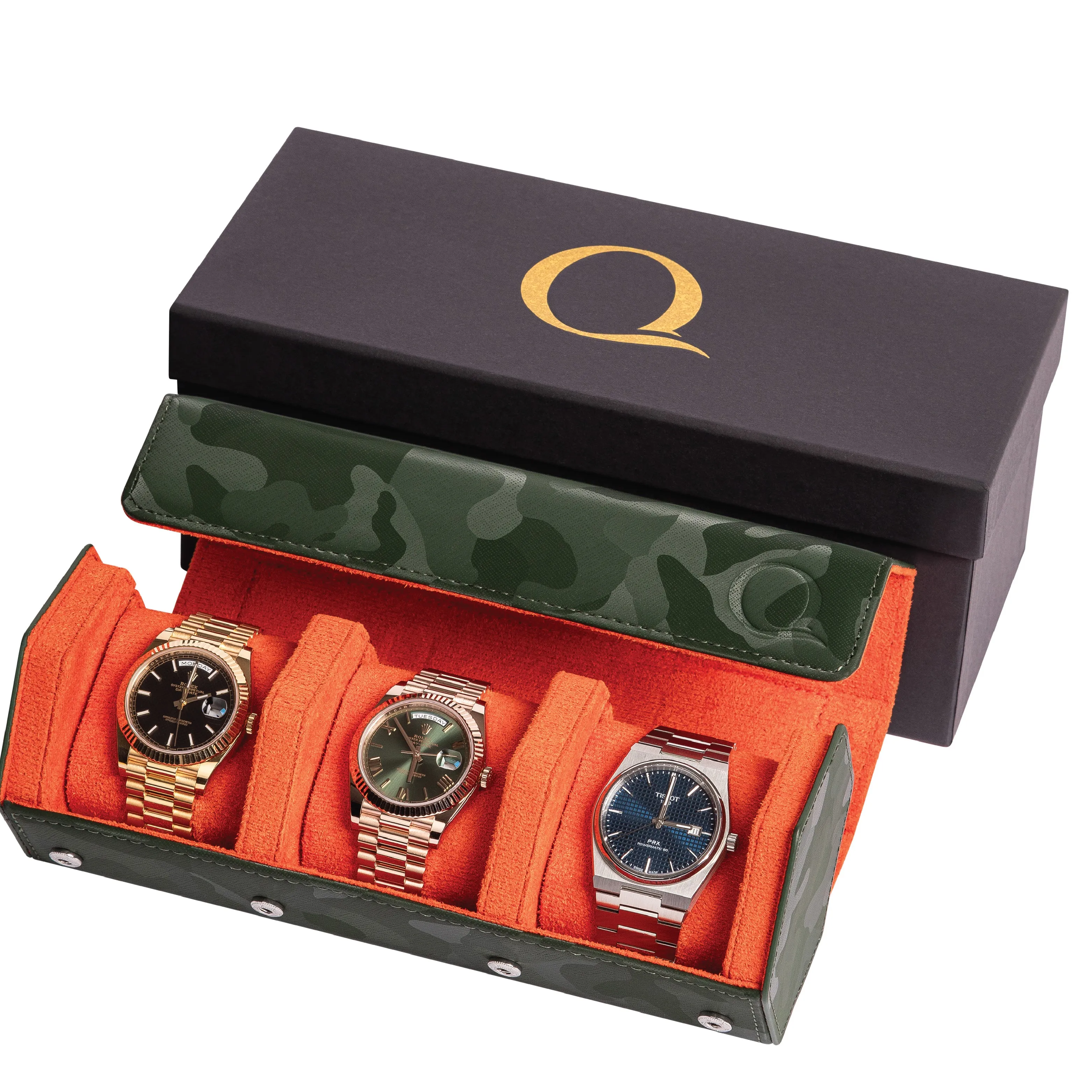 Napa Leather Watch Case for Men - Three Slot Luxury Watch Roll Storage Organizer & Display