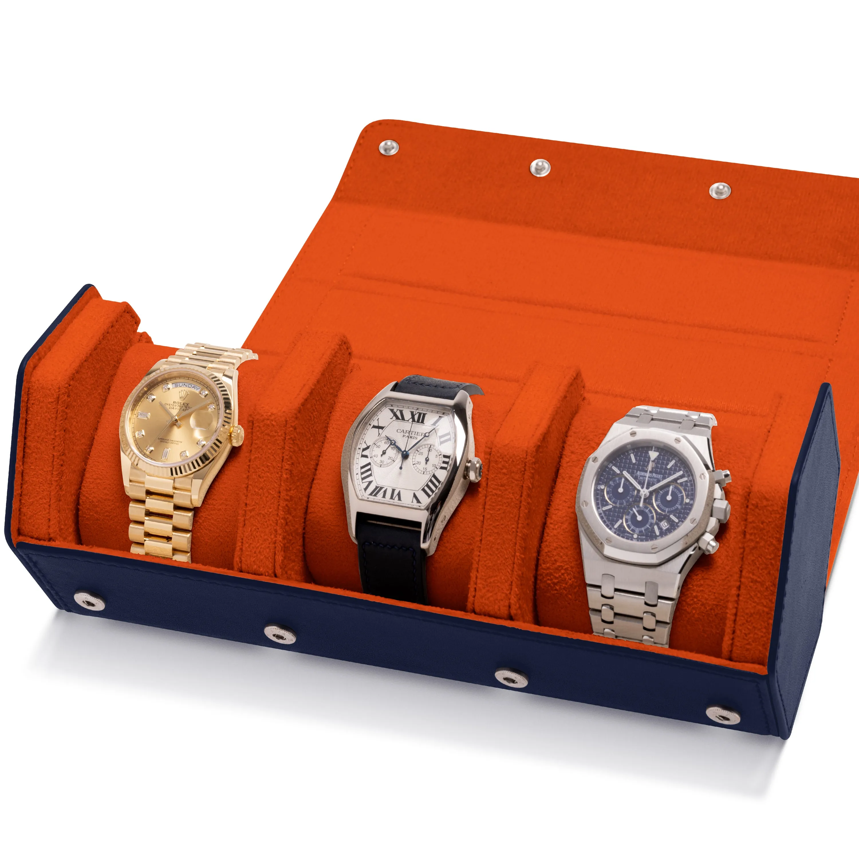 Napa Leather Watch Case for Men - Three Slot Luxury Watch Roll Storage Organizer & Display