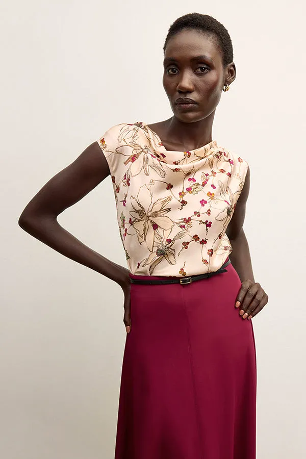 Nora Top - Washable Silk Charmeuse :: Botanical Print