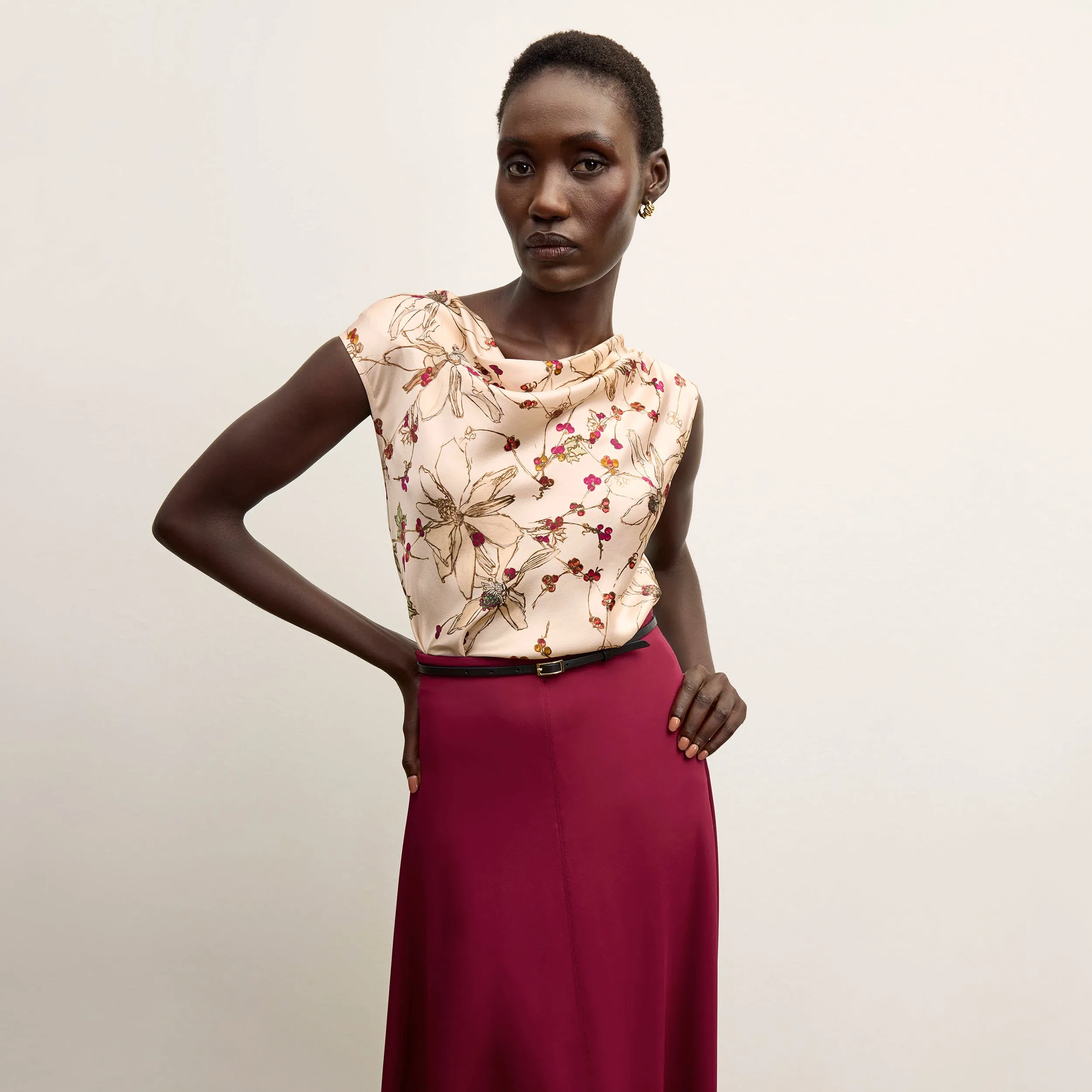 Nora Top - Washable Silk Charmeuse :: Botanical Print