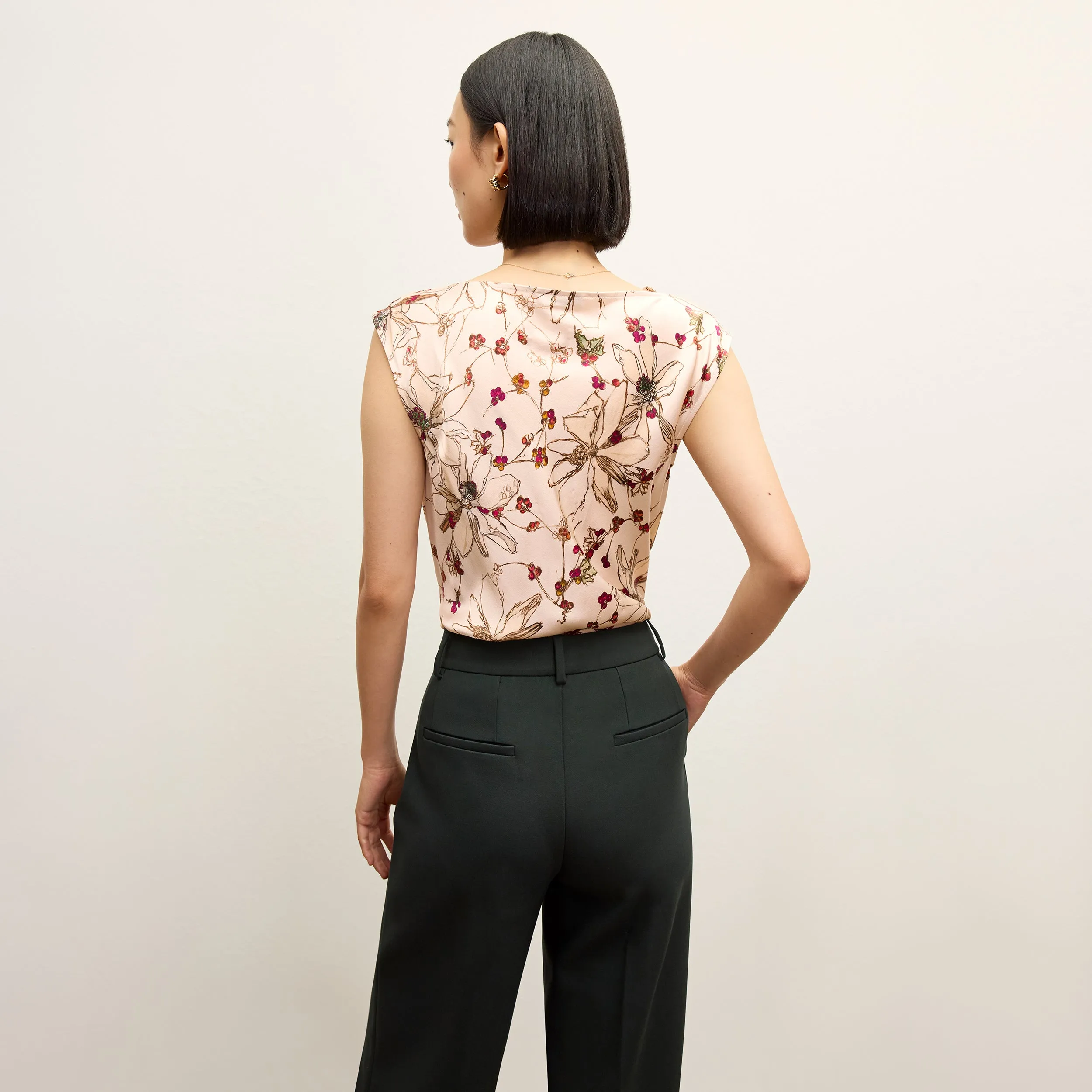 Nora Top - Washable Silk Charmeuse :: Botanical Print